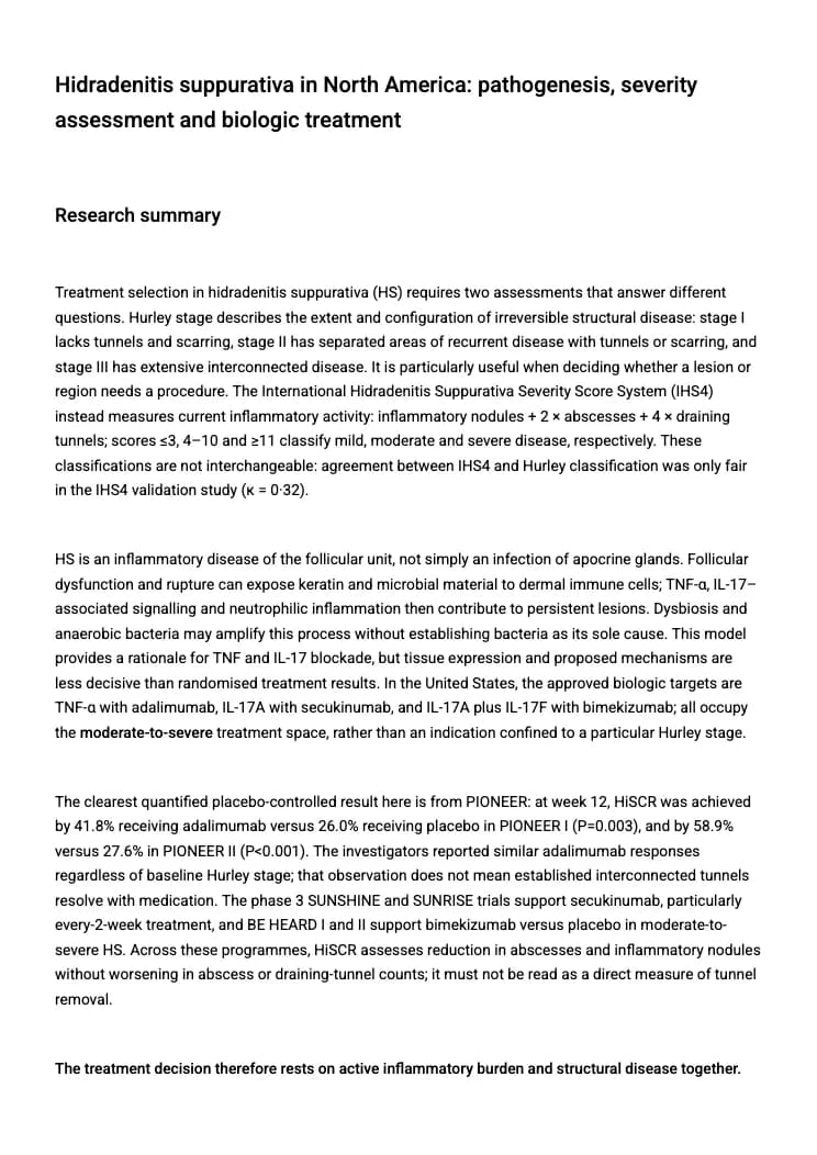 Hidradenitis suppurativa in North America: pathogenesis, severity assessment and biologic treatment: Page 1: the research summary