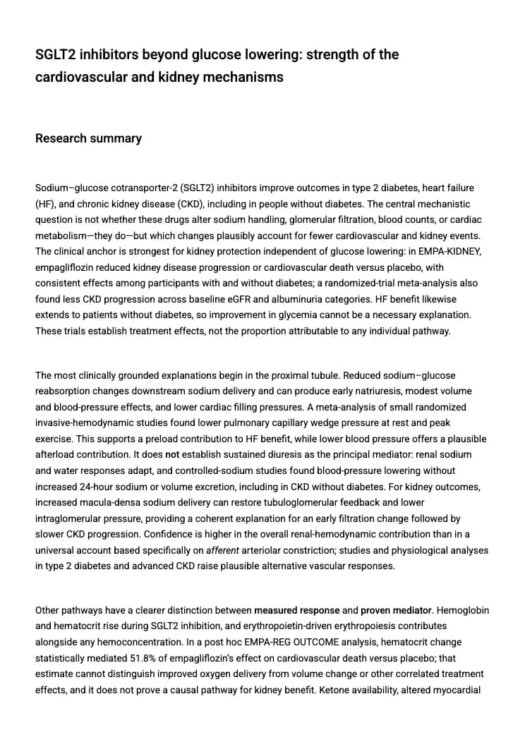 SGLT2 inhibitors beyond glucose lowering: strength of the cardiovascular and kidney mechanisms: Page 1: the research summary